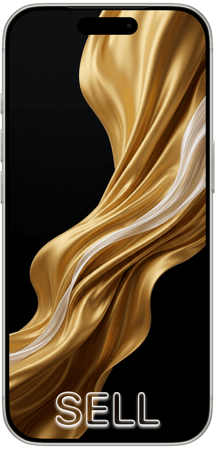 Χρυσή μεταξένια ταπετσαρία σε οθόνη iPhone, με την ένδειξη Πώληση